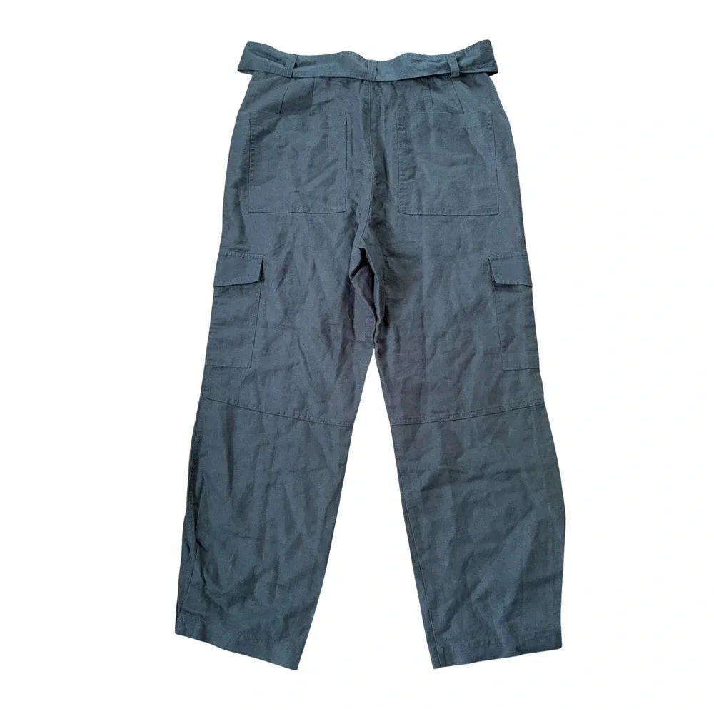 NWT Quince Organic Cotton Linen Ankle Cargo Pants D-Ring Belt Olive Green Medium